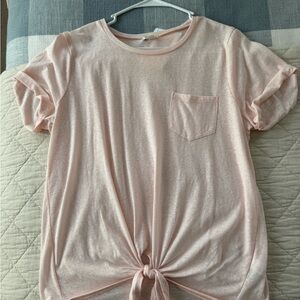 J. Crew Light Pink Tie-Front Short Sleeve Tee